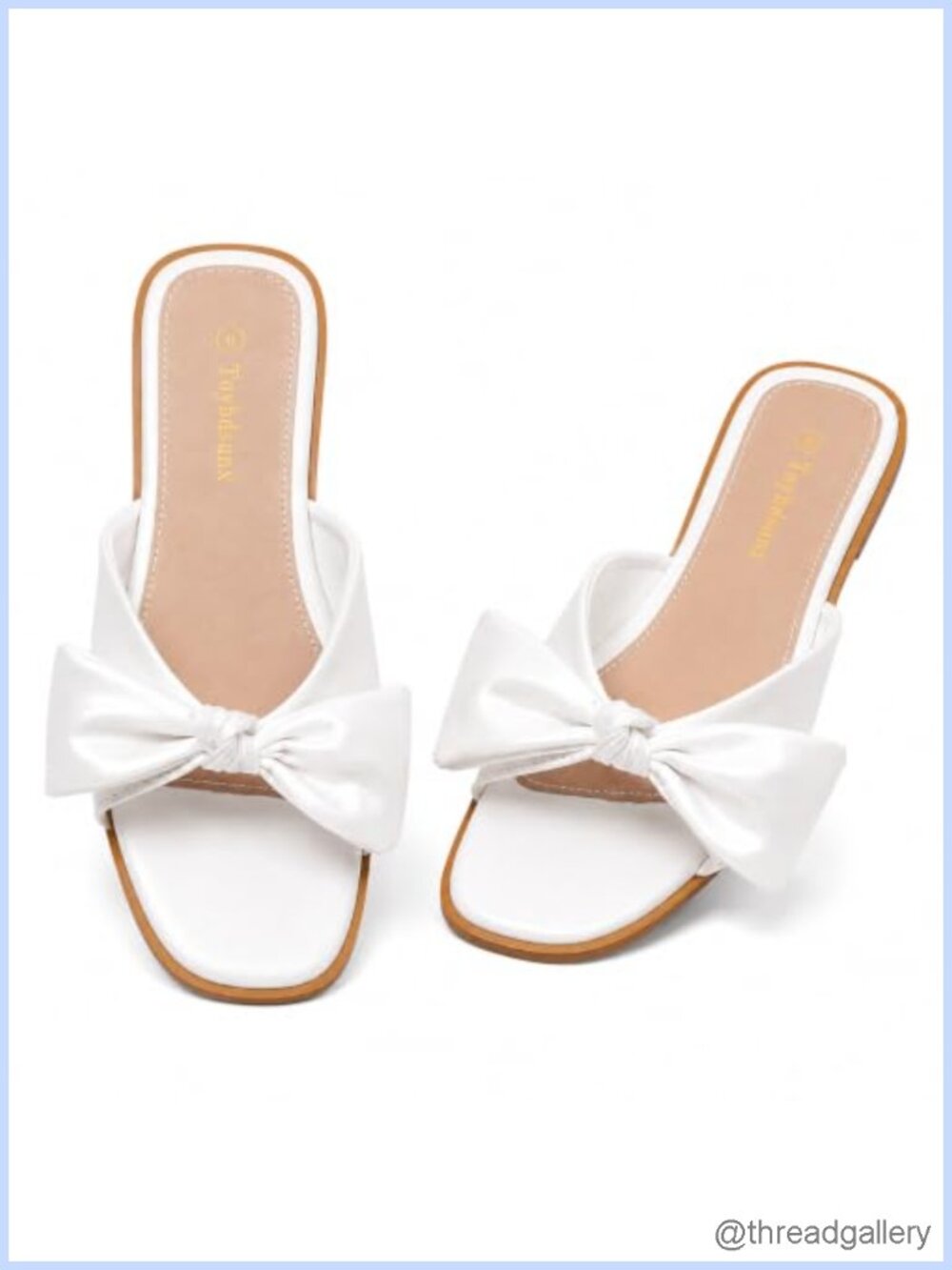 Women's Slide Sandals Memory Foam Bow Square Toe Slip On Beach Vacation